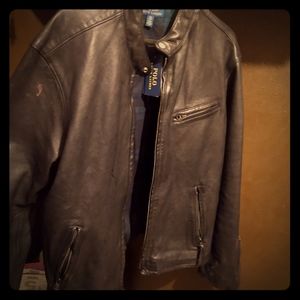 Men's black polo leather jacket